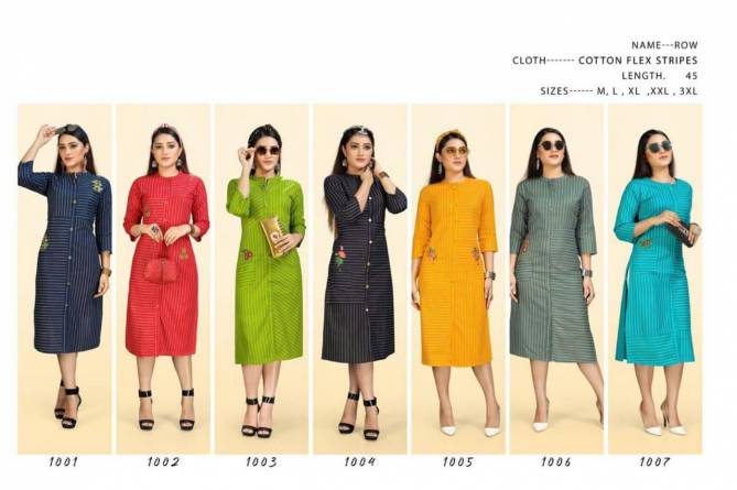 Trendy Row Cotton Flex Latest Fancy Designer Heavy Stripes 
Designer Kurtis Collection

